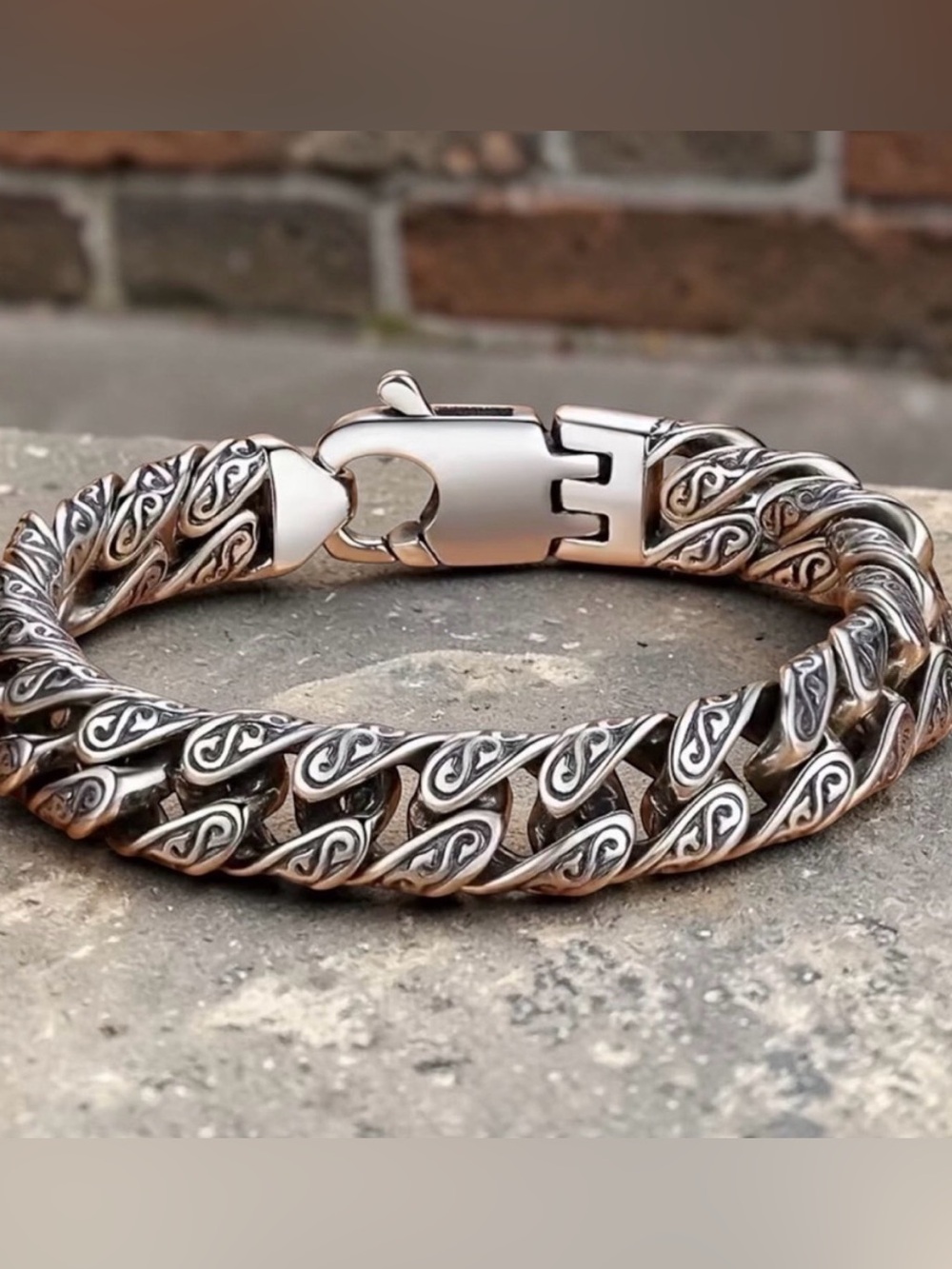 925 Sterling Silver Cuban Link Streetwear, Uniquely Patterned Bracelet 7.87” L